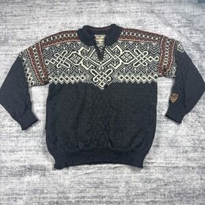 Dale Of Norway Wool Knit Ski Sweater Nordic Fair Isle Zip Men's Size L Black